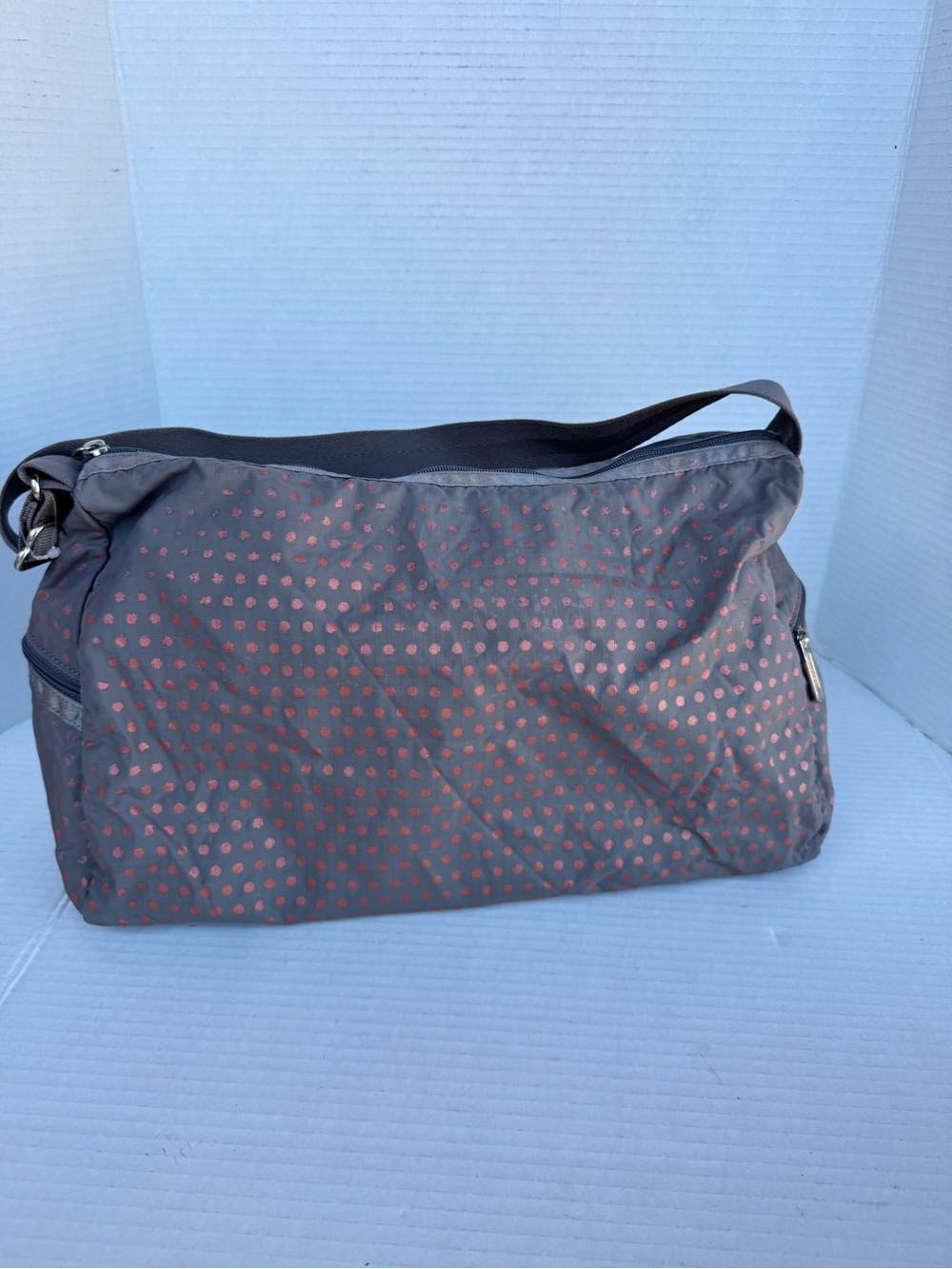 LeSportsac Gray Nylon Crossbody/Shoulder Bag with Copper Polkadots